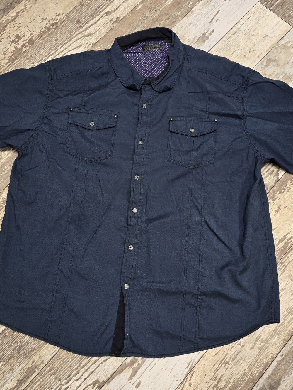 Steve's Navy Men's Short Sleeve Button Front Shirt Size 4XL